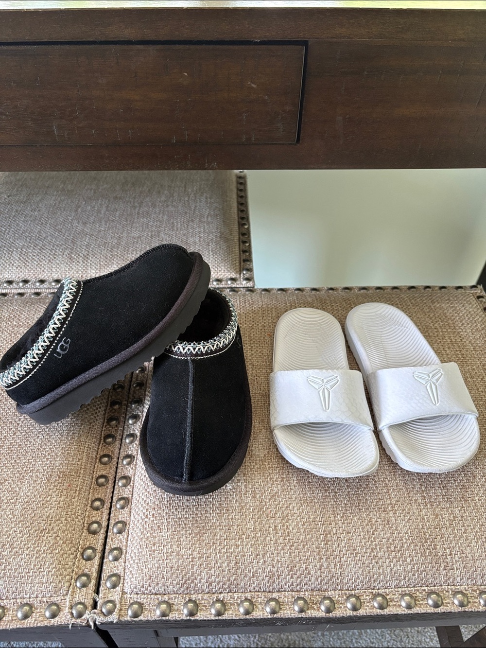 UGG Kids Black Suede Slip-On Mules with Contrast Trim